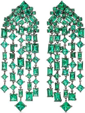 Anabela Chan 18kt white gold vermeil Cascade emerald earrings - women - Lab-Grown Simulated Emerald/Black Rhodium Vermeil - One Size - Green