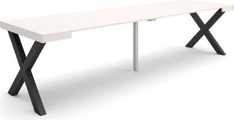 Skraut Home Mesa Consola Extensible, Mesa Comedor Plegable, 300, Para 14 Comensales, Patas Madera Maciza, Estilo Moderno, Blanco - Skraut Home
