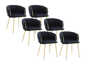 Vente-Unique Conjunto de 6 sillas con apoyabrazos de terciopelo y metal dorado - Negro - ELEGANO