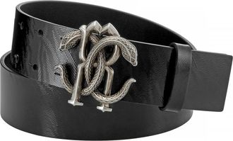 Roberto Cavalli Mens Black RC Logo Calf Leather Belt, Size 105 cm