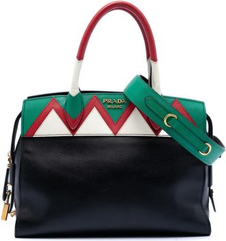 Prada Pre-owned Prada Medium Saffiano Trimmed City Calf Greca Esplanade Satchel K0MCE0G9MDK9YUZU