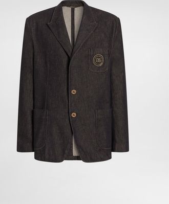Dolce & Gabbana Single-breasted Portofino Denim Jacket With Patch - Man Denim Multi-colored 50
