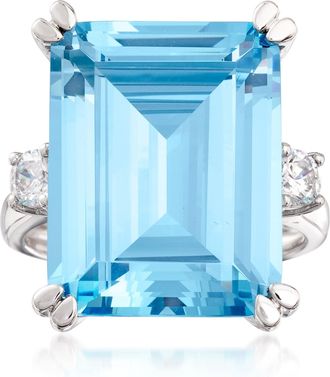 Ross-Simons Simulated Aquamarine and. CZ Ring in Sterling Silver