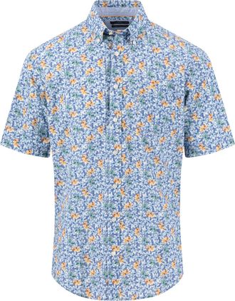 Fynch-Hatton Overhemd Fynch Hatton bloemen print blauw button down boord