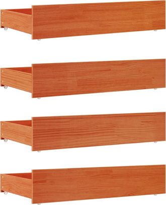 vidaXL Cajones De Cama 4 Uds Madera Maciza De Pino Marr&oacute;n Cera Vidaxl
