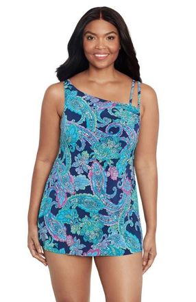 Trimshaper Brianna Adjustable Side-Tie Coverage Plus Size Swimdress in Peaceful Paisley at Nordstrom, Size 18