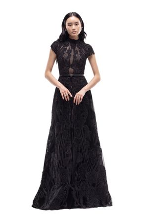 Saiid Kobeisy Intricate Floral Embroidery Tulle Gown
