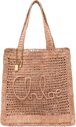 Chlo&eacute; Raffia tassen met buffelleer afwerking - Dames - Shoppers - Bruin - ONE Size - Leer - Tassen