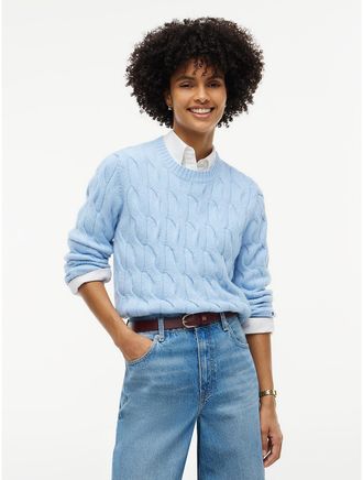 Tommy Hilfiger Womens Cable Knit Crewneck Sweater - Well Water - XXL