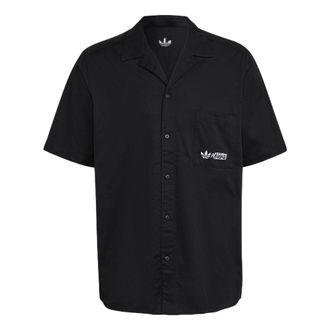 adidas originals Solid Color Logo Sports Short Sleeve Shirt Black HT1654