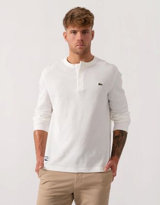 Lacoste Mens Lacoste Boxy Tunisian Neck Knit T-Shirt - Flour 70V - Size: 40