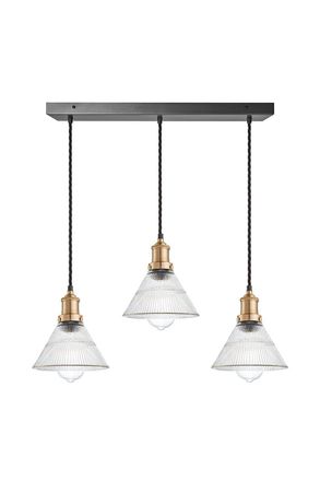 Industville Brooklyn Glass Funnel 3 Wire Cluster Lights, 7 inch, Brass holder