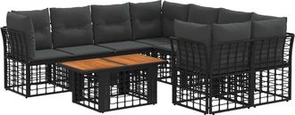 vidaXL Conjunto De Sof&aacute;s De Jard&iacute;n 9 Uds. Negro Y Gris Oscuro Vidaxl