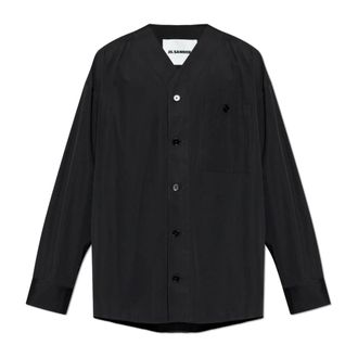 Jil Sander Casual Shirts, male, Black, Size: L Cotton Poplin V-Neck Shirt