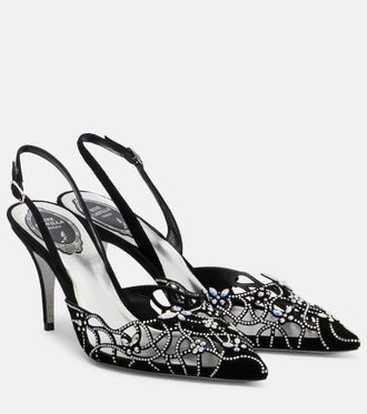 Rene Caovilla Embellished suede slingback pumps