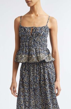 Ulla Johnson Anya Smocked Peplum Camisole in Midnight Bloom at Nordstrom, Size 00
