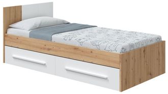 For&eacute;s Cama Con Cabezal 2 Cajones Noa Roble Blanco