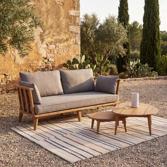 Maisons du monde Sof&aacute; de exterior de 2/3 plazas de madera de acacia maciza y cojines marrones