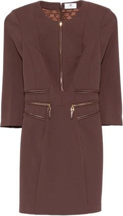 Elisabetta Franchi Jurk van dubbellaags cr&ecirc;pe met rits - Dames - Korte kleedjes - Bruin - L - Leer - Kleedjes