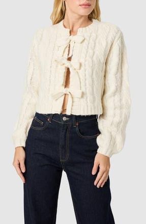 Lush Cable Knit Front Tie Cardigan in Cream at Nordstrom Rack, Size Medium