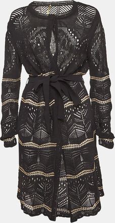 Roberto Cavalli Black Pointelle Knit Belted Cardigan