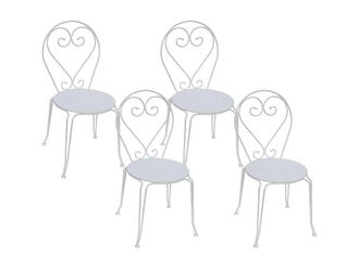 Vente-Unique Conjunto de 4 sillas para jard&iacute;n de metal estilo hierro forjado - Blanco - GUERMANTES
