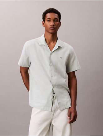 Calvin Klein Mens Linen Cotton Short Sleeve Button-Down Shirt - Light/Pastel Green - 2XL