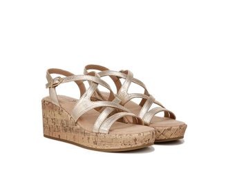 Life Stride Bailey Strappy Platform Wedge Sandals Womens Sandals Platino Gold : 7.5 W (C), Leather