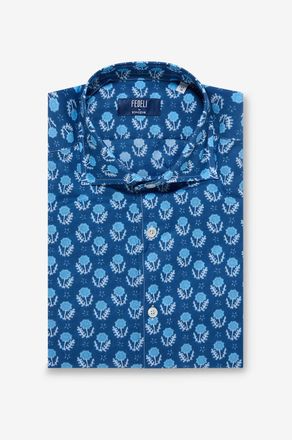 Fedeli Hemd mit italienischem Kragen aus Baumwolle Floral