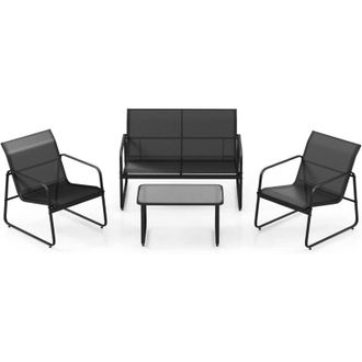 Costway Costway Muebles Jardin Exterior 4 Piezas, 2 Mecedoras Y Sof&aacute; De 2 Plazas Con Mesa Con Vidrio Templado, Mesa Y Sillas Terraza, Tela Transpirable, Conju