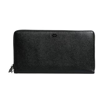 Dolce & Gabbana Wallets & Cardholders, male, Black, Size: ONE SIZE Black Calfskin Logo Zip Wallet