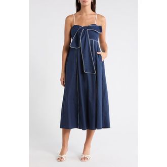 Sugarlips Viona Contrast Empire Midi Dress in Navy-White at Nordstrom, Size X-Small