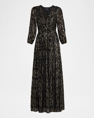 Shoshanna Rosalie Metallic Twist-Front Maxi Dress