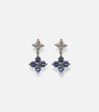 Stone and Strand Luckiest Clover 10kt gold earrings with sapphire and diamond