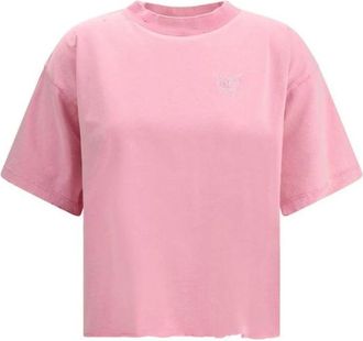 Balenciaga T-Shirts, female, Pink, M, Glitter Monogram Cropped Tee