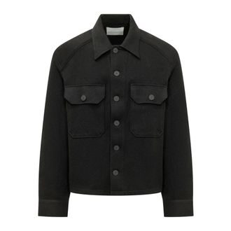 STUDIO NICHOLSON Slim Fit Overshirt - Heren - Overhemden - Zwart - Maat: M Katoen