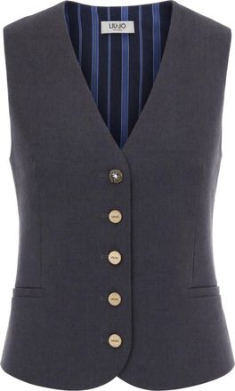 Liu Jo Tailored Grey Vest with V-Neckline and Contrasting Back