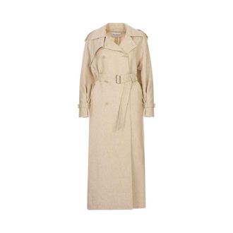 Max Mara Trench Coats, female, Beige, Size: 2XS Pedaggi Long Double-Breasted Spolverino
