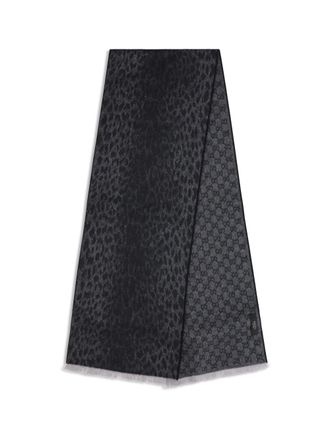 Gucci Leopard-Print Reversible Wool Scarf - Black