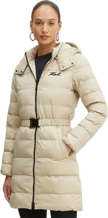 Karl Lagerfeld Jassen, Dames, Beige, L, Leer, Signature Ultra Light Puffer Jas