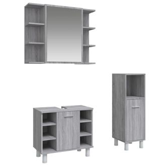 vidaXL Set De Muebles De Ba&ntilde;o 3 Pzas Madera Contrachapada Gris Sonoma Vidaxl