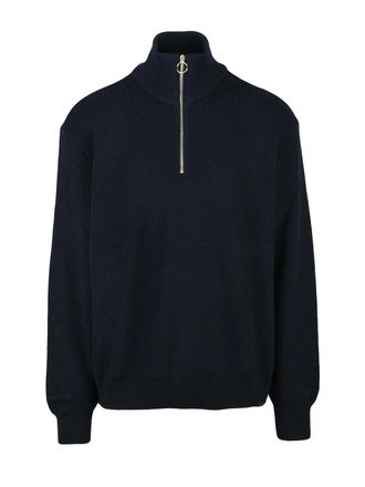 Paul & Shark Zip Turtleneck Sweater With Ribbed Texture And Silver Ring Pull