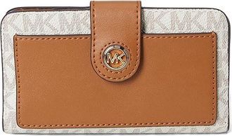 Michael Kors Mk Charm Medium Tab Pocket Bifold Wallet Womens Handbags Vanilla/Acorn, Leather/Polyester