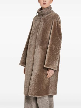 Manzoni24 funnel-neck textured coat - Brown