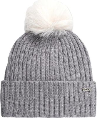 HUGO BOSS Lonie Muts - Dames - Hoeden - Grijs - ONE Size - Wol - Accessoires