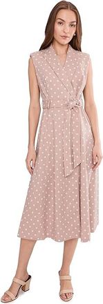 Calvin Klein Sleeveless Linen Polka Dot Jacket Dress Womens Dress Latte/Cream : 10, Linen/Polyester