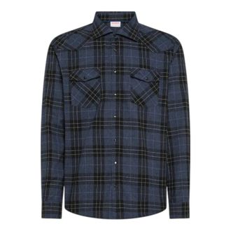 Sun 68 Flannel Cotton Shirt - Heren - Casual Overhemden - Blauw - M - Katoen - Overhemden