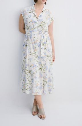 Mango Floral Print Midi Shirtdress in Ecru at Nordstrom, Size 10