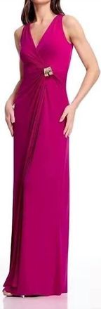 Dress The Population Pleated Wrap Long Gown In Pink