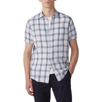 Rodd & Gunn Harwich Plaid Short Sleeve Linen Button-Up Shirt in Chambray at Nordstrom, Size Small